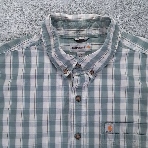 Carhartt Button Down Shirt Mens XL 100% Cotton Relaxed Fit Green Plaid 104174 - Picture 3 of 11